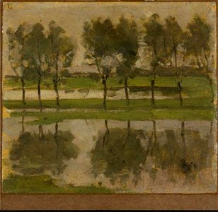 Piet Mondriaan - Row of eight young willows reflected in the water - 0333466 - Kunstmuseum Den Haag. Free illustration for personal and commercial use.