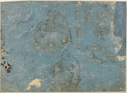 Pisanello - Trois études de vieillards assis tenant des banderoles (verso)