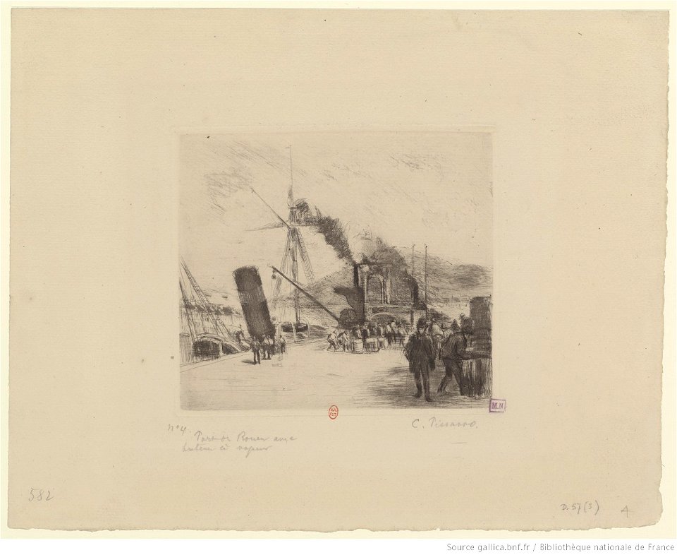 Pissarro - Port de Rouen avec bateau à vapeur, 3e état, btv1b6955159r
