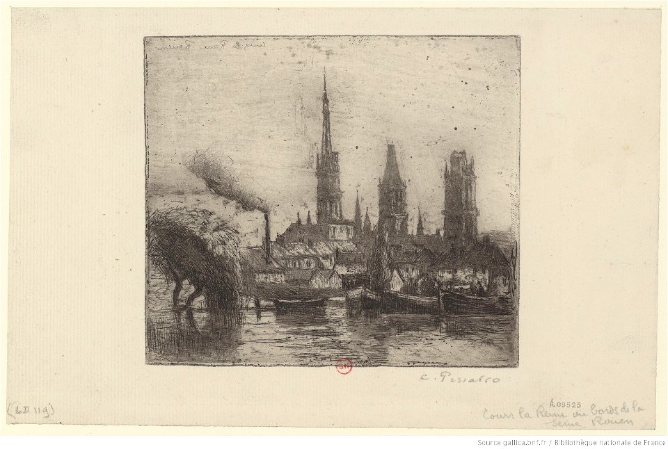 Pissarro - Cours la Reine ou Bords de la Seine, Rouen, 3ème état, btv1b6955147j