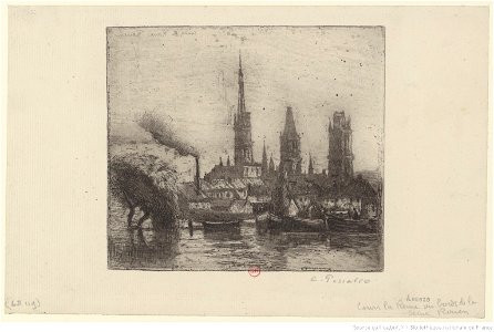 Pissarro - Cours la Reine ou Bords de la Seine, Rouen, 3ème état, btv1b6955147j