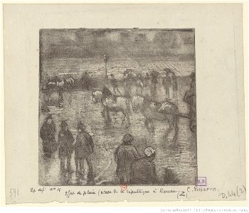 Pissarro - Effet de pluie, place de la République à Rouen, second état, btv1b6955142g