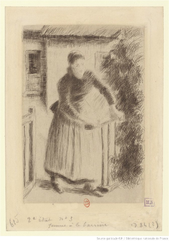 Pissarro - Femme à la barrière, 2e état, btv1b6955212p