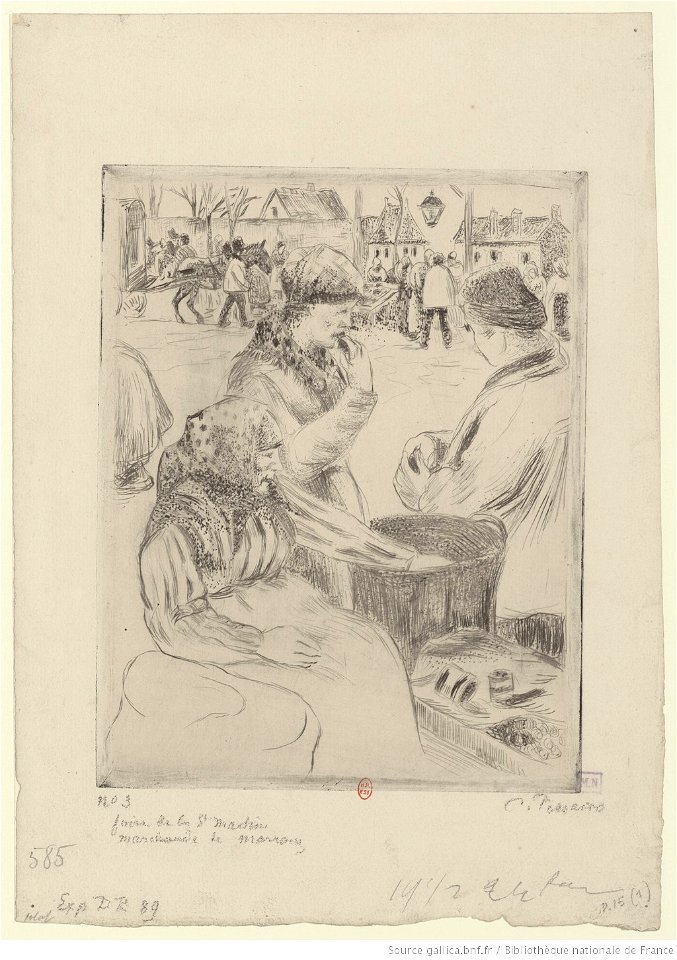 Pissarro - Foire de la Saint-Martin, marchande de marrons, 1er état, btv1b6955102z