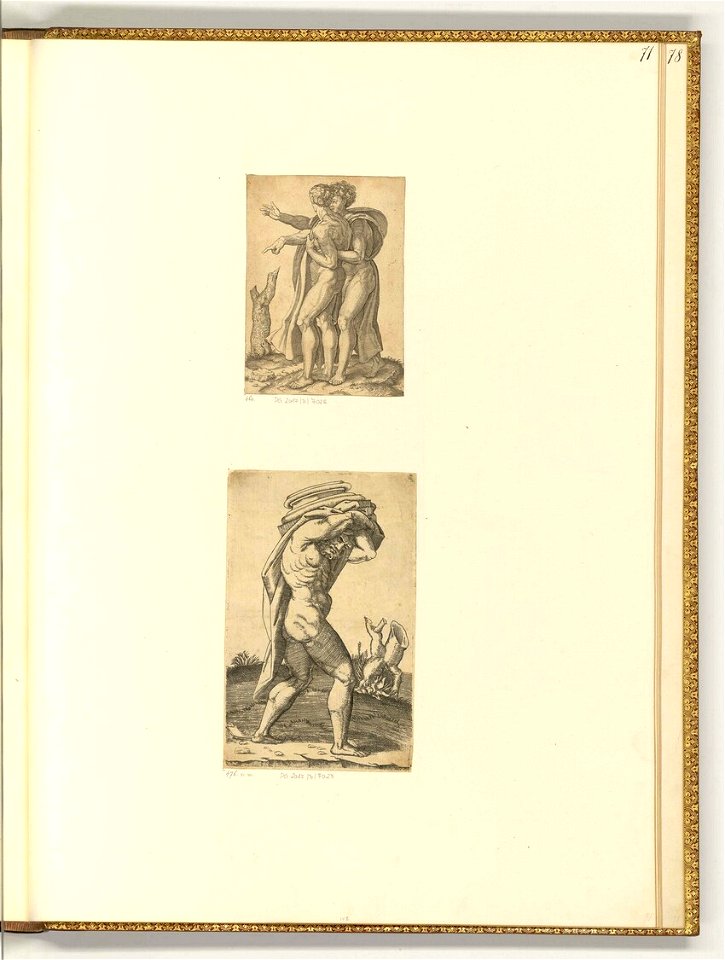 Raimondi - Zwei Männer mit Tüchern bekleidet bei einem Baumstamm; Muskulöser Männerakt bei einem Baumstamm, ItI2071