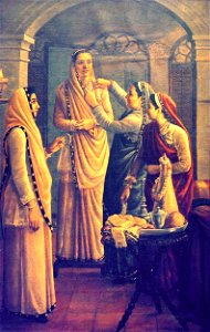 Raja Ravi Varma, Decking the bride. Free illustration for personal and commercial use.