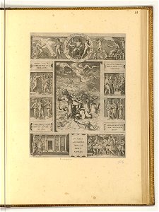Raimondi - Jupiter beruhigt den Sturm auf See in einem rechteckigen Rahmen mit neun Szenen aus der Aeneis, ItI1721