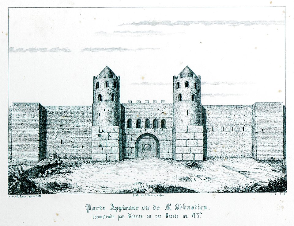 Porte Appienne ou de St Sébastien, reconstruite par Bèlisaire ou par Narsès VIe Scle - Godard - Faultrier Victor - 1857