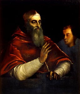 Pope Paul III with a nephew (by Sebastiano del Piombo). Free illustration for personal and commercial use.