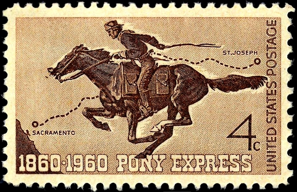 Pony Express centennial stamp 4c 1960 issue. Free illustration for personal and commercial use.
