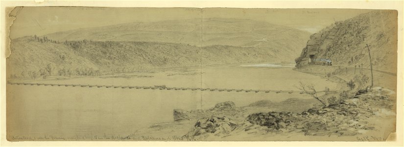 Pontoon Bridge over the Potomac. Maryland heights in the distance and Baltimore and Ohio R.R. LCCN2004660440