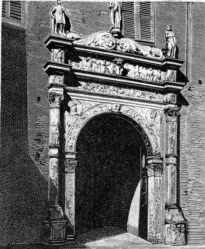 Porta del Tribunale di Piacenza già palazzo dei Landi-Pietra (xilografia)