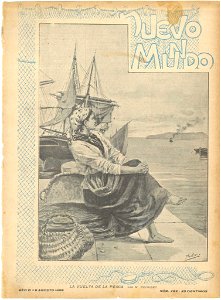 Portada Nuevo Mundo, 9.8.1899, La Vuelta de la Pesca, por Mariano Pedrero. Free illustration for personal and commercial use.