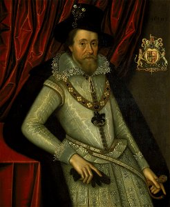 Portrait of King James I of England and VI of Scotland (1566–1625), by John de Critz (1551–1642). Free illustration for personal and commercial use.