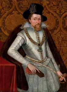 Portrait of King James I of England and VI of Scotland (1566–1625), attributed to John de Critz. Free illustration for personal and commercial use.