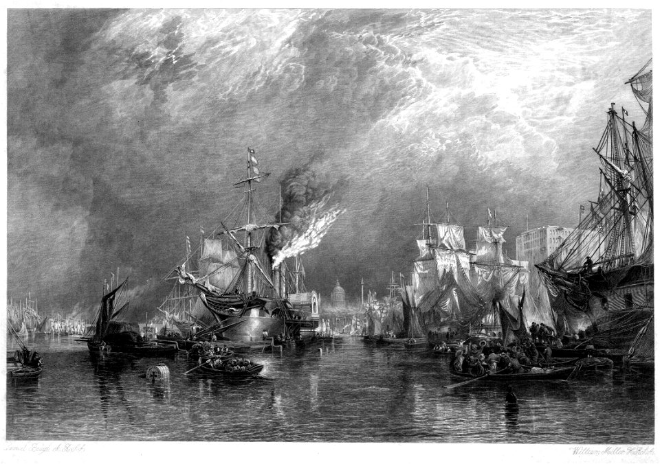Port of London engraving by William Miller after Samual Bough