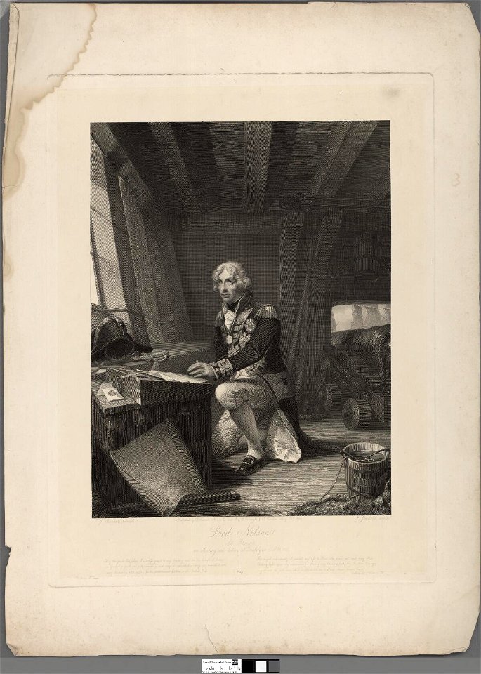 Portrait of Lord Nelson at prayer on sailing into action at Trafalgar Octr. 21, 1805 (4674712)