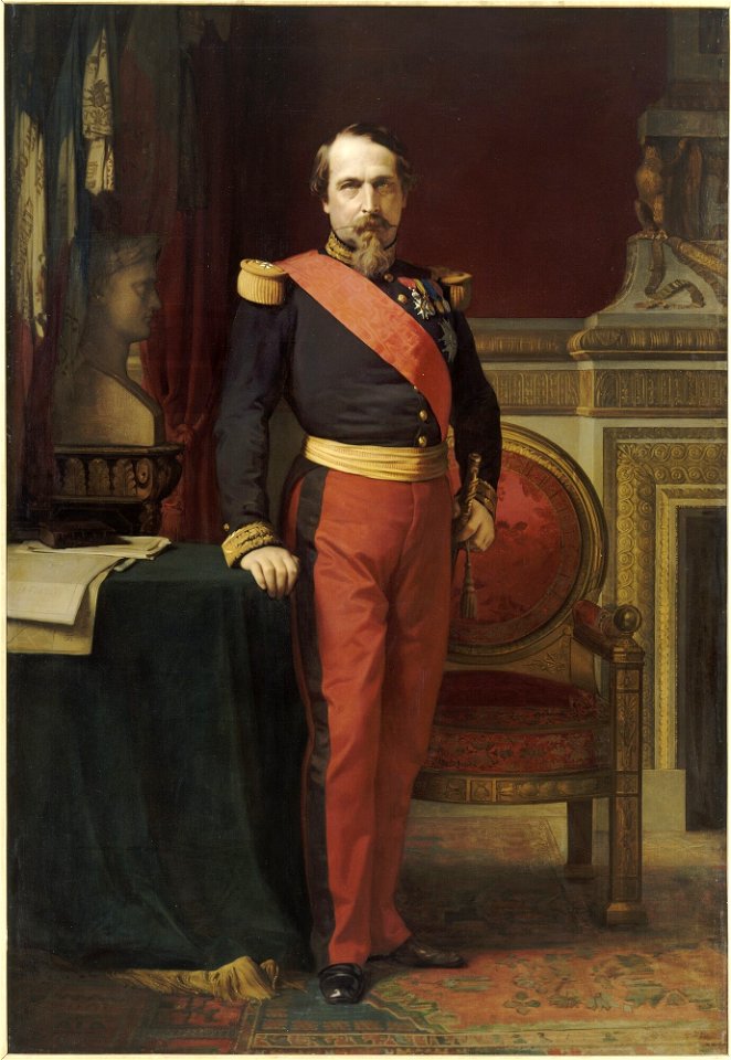 Portrait of Napoleon III, wearing the uniform of Brigadier General in his Grand Cabinet at the Tuileries (by Jean-Hippolyte Flandrin) - Palace of Versailles