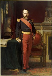 Portrait of Napoleon III, wearing the uniform of Brigadier General in his Grand Cabinet at the Tuileries (by Jean-Hippolyte Flandrin) - Palace of Versailles. Free illustration for personal and commercial use.