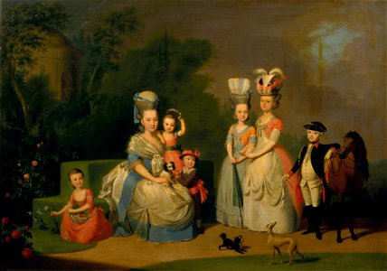 Portret van Carolina Wilhelmina van Oranje en haar kinderen door Anton Wilhelm Tischbein. Free illustration for personal and commercial use.