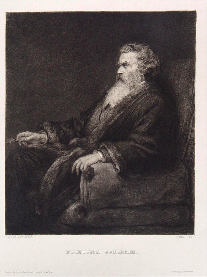 Porträt Friedrich Kaulbach. Radierung von Wilhelm Hecht