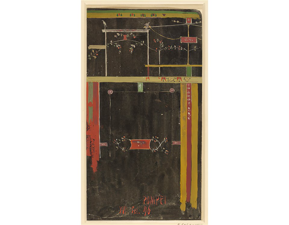 Preliminary study of painted wall-decoration in a house (Regio VI) in Pompeii watercolor by Luigi Bazzani
