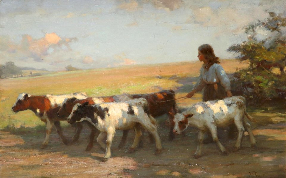 William Pratt - A girl driving cattle