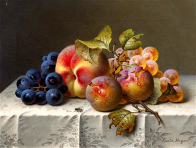 Emilie Preyer - Stillleben mit Trauben und Pfirsichen