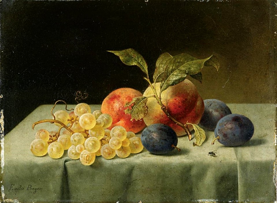 Emilie Preyer - Früchtestillleben mit Pfirsichen, Pflaumen und Trauben