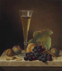 Johann Wilhelm Preyer - Stillleben mit Früchten, Walnüssen und Sektflöte