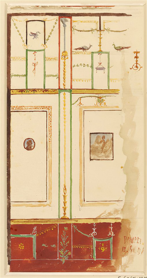 Preliminary study of painted wall-decoration in the House of the Tragic Poet in Pompeii (2) watercolor by Luigi Bazzani