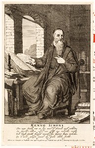 Prent Opera omnia theologicabrbrbig'Identificatie'bigTitelPortret van Menno Simons, titelprent Opera omnia theologica, objectnr A 19573