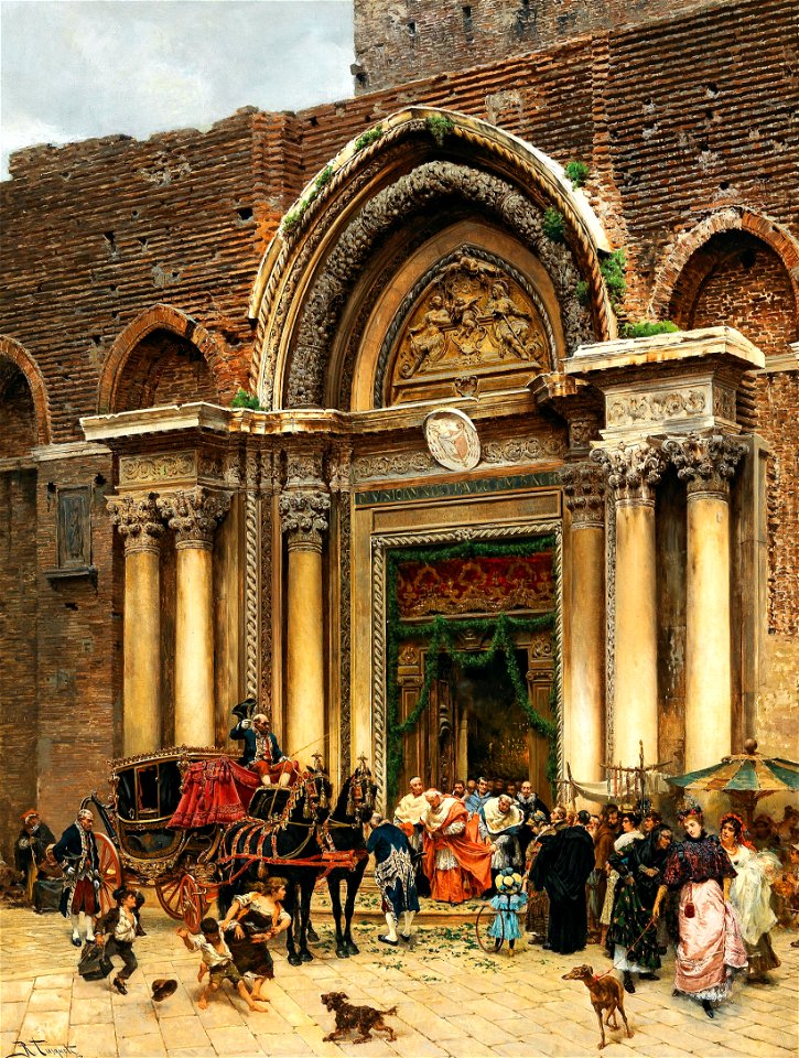 Ramón Tusquets - Venice, the patriarch in Capa Magna leaving San Giovanni e Paolo