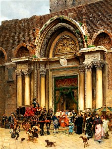 Ramón Tusquets - Venice, the patriarch in Capa Magna leaving San Giovanni e Paolo