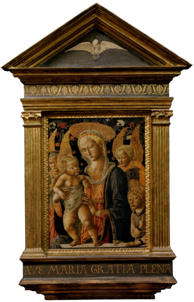Pseudo-pier francesco fiorentino, madonna col bambino, san giovannino e due angeli, 1460-1480 circa, uffizi 01