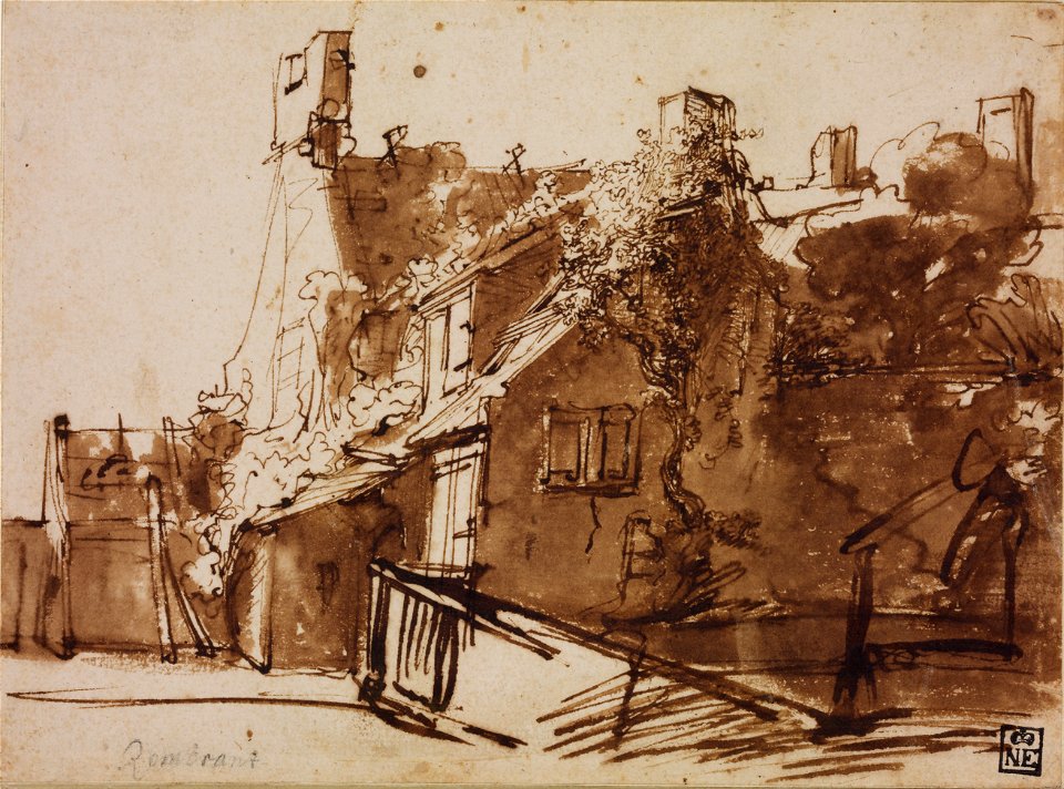 Rembrandt Harmensz. van Rijn - Dutch Farmhouse in Sunlight - Google Art Project