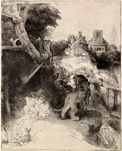 Rembrandt Harmensz. van Rijn - Saint Jerome Reading in an Italian Landscape - Google Art Project
