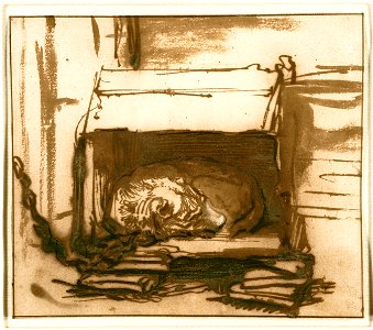 Rembrandt Harmensz. van Rijn - Sleeping Watchdog - Google Art Project. Free illustration for personal and commercial use.