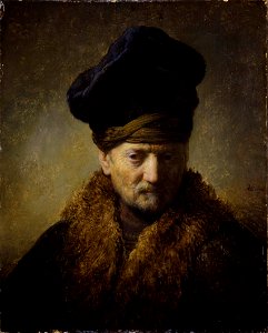 Rembrandt van Rijn - Borststuk van een oude man met bontmuts (1630)