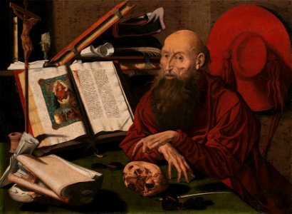De heilige Hieronymus in zijn studeervertrek Rijksmuseum SK-A-3123. Free illustration for personal and commercial use.