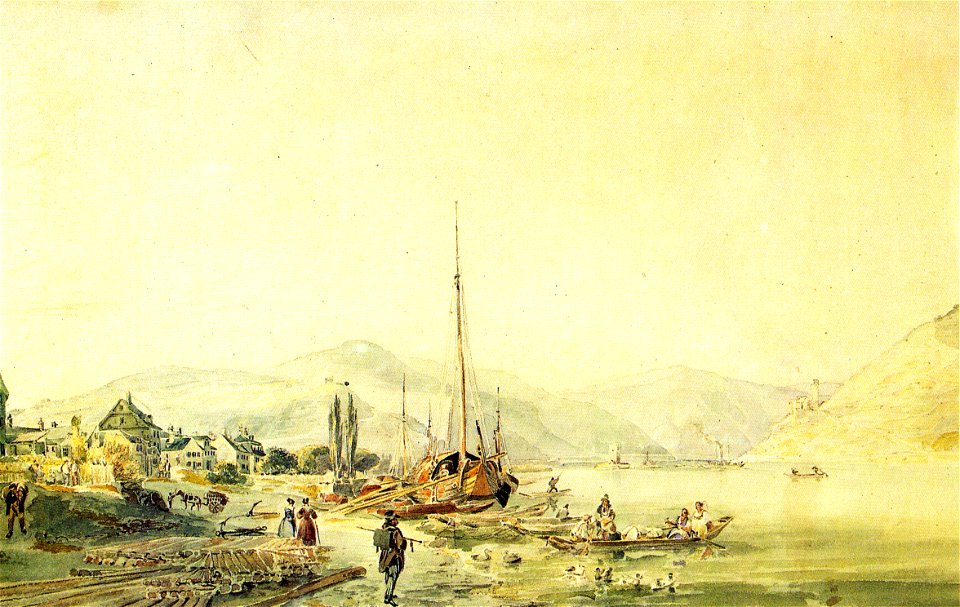 Rhine riverside at Bingen c1835