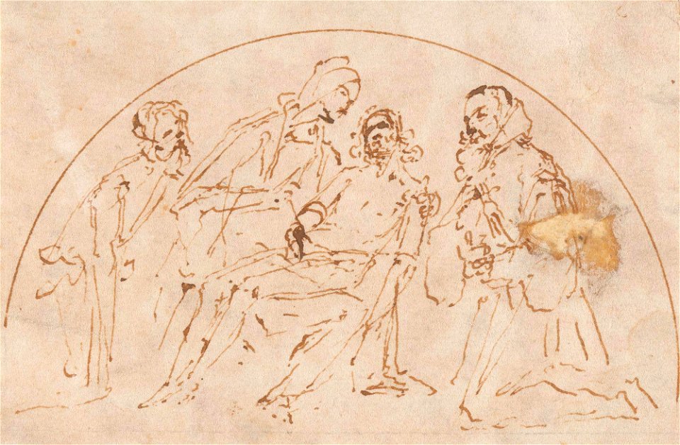 Ribera - Kristi døde legeme i Maris skjød, tilbedt av to personer, NG.K&H.B.15394