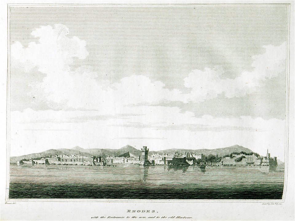 Rhodes with the entrance to the new and to the old Harbour - Clarke Edward Daniel - 1824