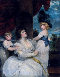 Jane, Countess of Harrington, with her sons, the Viscount Petersham and the Honorable Lincoln Stanhope, by Joshua Reynolds. Free illustration for personal and commercial use.