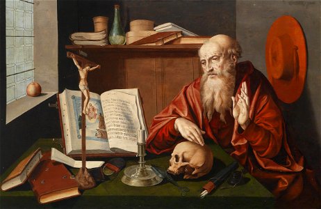 Reymerswale (workshop) Saint Jerome in his study. Free illustration for personal and commercial use.