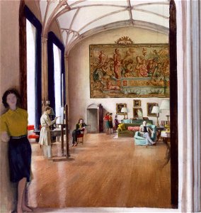 Rex Whistler - Charles Paget, 6th Marquess and Lady Marjorie, Marchioness, of Anglesey with Five of Their Six Children in the Music Room 1938 cropped