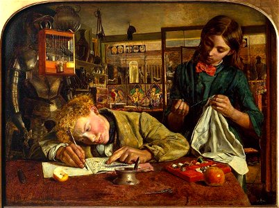 Robert Braithwaite Martineau (1826-1869) - Kit's Writing Lesson - T00011 - Tate. Free illustration for personal and commercial use.