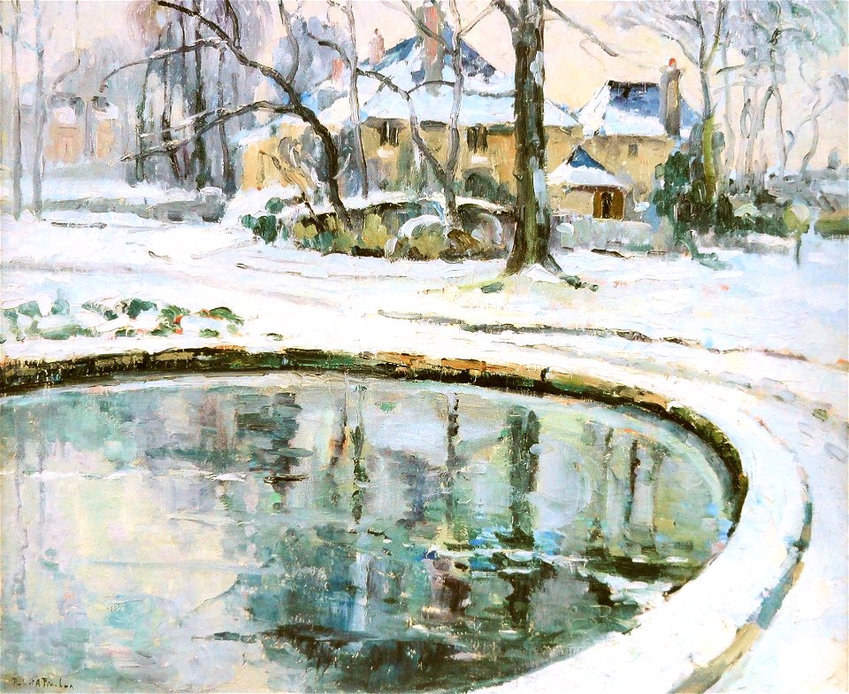 Robert Antoine Pinchon, Le bassin, neige, oil on canvas, 50 x 60 cm