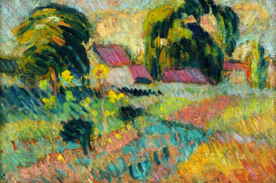 Robert Antoine Pinchon, c. 1905, Hameau des environs de Rouen, oil on canvas, monogram lower left, 22 x 33 cm