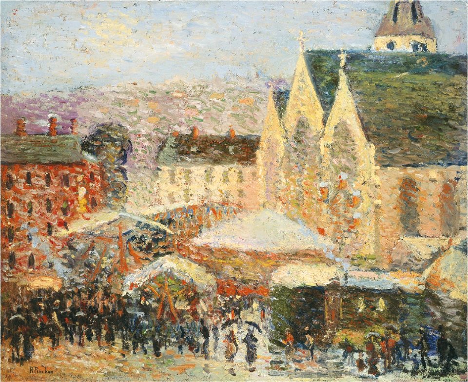 Robert Antoine Pinchon, 1905-06, La foire Saint-Romain sur la place Saint-Vivien, Rouen, oil on canvas, 49 x 59.4 cm